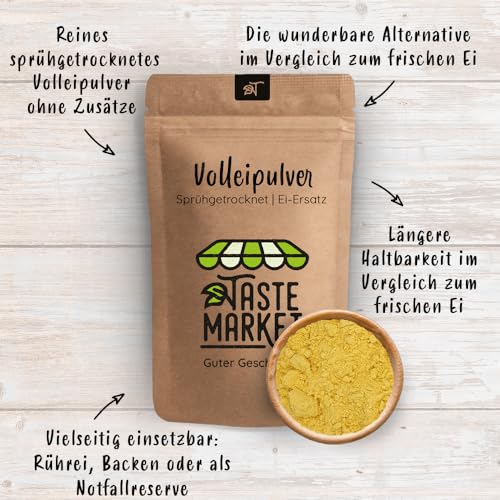 Volleipulver 200g – Sprühgetrocknetes Vollei – Ei Ersatz & Trockenei für Rührei Backen Kochen – TASTE MARKET