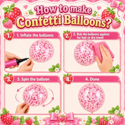 Image of Strawberry Balloons, 50Pcs 12 Inch Red Pink Green Confetti Latex for Party