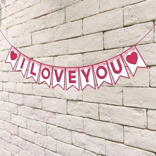 Image of Wobbox White & Pink Text inchI Love You inch Bunting Banner for Anniversary, Pre-Wedding & Wedding, Love Banner for Decoration