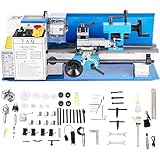 VEVOR Metalldrehmaschine, 7 X 12 Zoll Mini-Metalldrehmaschine, 550 W Mini Drehmaschine, Drechselbank Polieren Schneiden Bohrer 9 Fräsern, 4-Backen-Futter und 3-Backen-Futter, Metall Holzverarbeitung