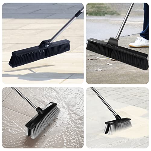 Znm Push Broom 24.8" Outdoor Heavy Duty Broom Stiff Surface Floor Scrub Brush With Long Handle,Garage Brooms For Deck Yard Patio Garden,2 Brush Heads #TOP6