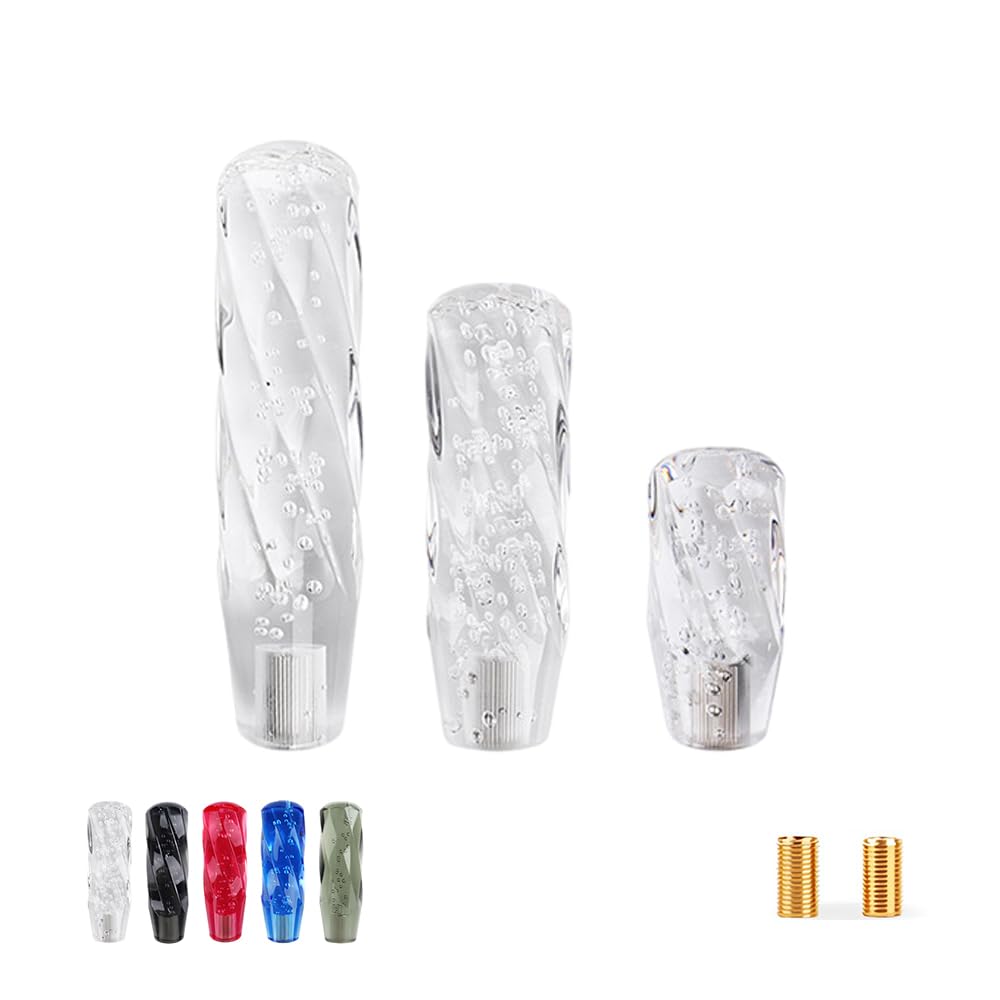 クリスタルシフトノブ 10cm 15cm 20cm 汎用 八角 バブル ツイスト キラキラ 透明 カスタム アダプター付き (ホワイト, 20cm)