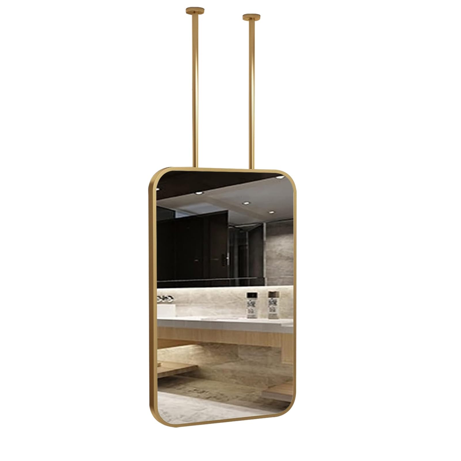 DFGHNBVC Rectangle Mirror With Ceiling Mounted Boom, Floating Mirror For Wall Decor Suspended Bathroom Mirror With Metal Frame Decorative Dressing Makeup Mirrors With Doou,50Cmx60Cm,40Cmx70Cm