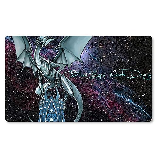 Alfombrilla de juego Yugioh con diseño de dragón blanco y ojos azules, tamaño 60 x 35 cm, alfombrilla para ratón MTG para Yu-Gi-Oh! Pokemon Magic The Gathering