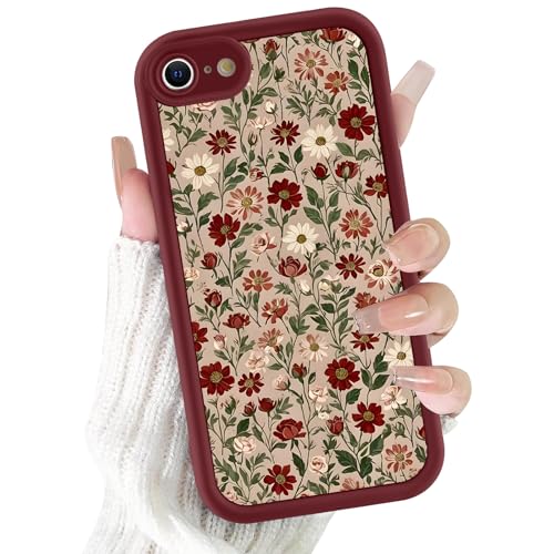 Xylota Cover per iPhone 8/7/SE 2020/SE 2022 4,7', Aesthetic Fiori Motivo Disegni Ragazze Donne Custodia, Sottile Silicone Morbida TPU Antiurto Antigraffio Bumper Protettiva Case per iPhone 7, Rosso