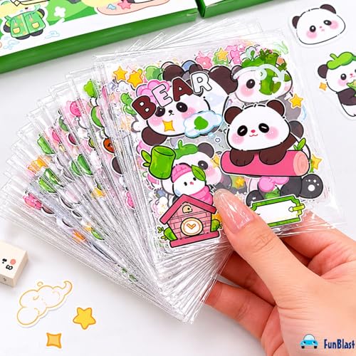 Image of FunBlast Panda Theme PET Stickers, Kawaii Sticker - 100 Sheets; 500+ Pcs Aesthetic Sticker, Japanese Style Craft Stickers, Self-Adhesive Sticker's Set - Multicolor (E)