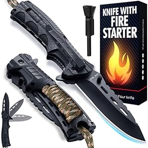 Pocket Knife – Tactical Folding Knife – Spring Assisted Knife with Fire Starter Paracord Handle – Best EDC Survival Hiking Hunting Camping – Knife Firestarter and Whistle – Stocking Stuffers 6772