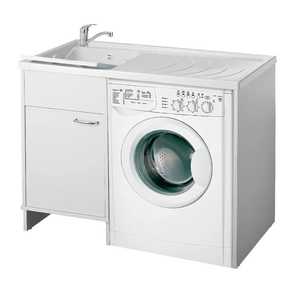 Inbagno Lavatoio e Coprilavatrice con Mobile in PVC 109x60x85 cm Bianco Vasca Sinistra