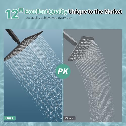 Image of SR SUN RISE 12 Inch Rain Shower Head 304 Stailess Steel Matte Black High Pressure Rainfall Showerhead Water Saving