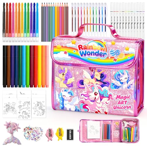 homicozy 106Pcs Malkoffer FüR Kinder Mit Einhorn Glitter BleistifthüLle Malset Kinder Ab 4-8 Jahren Mit Waschbare Duftende Marker Set Geburtstagsgeschenke FüR MäDchen 4 5 6 7 8 Jahre Alt