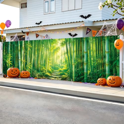 Image of Bamboo Forest Banner 118x35.4 Inch Green Nature Backdrop, Zen Bamboo Photography Background Party Decoration Wall Hanging for Festival Celebration, Fence Wall Porch Indoor Outdoor