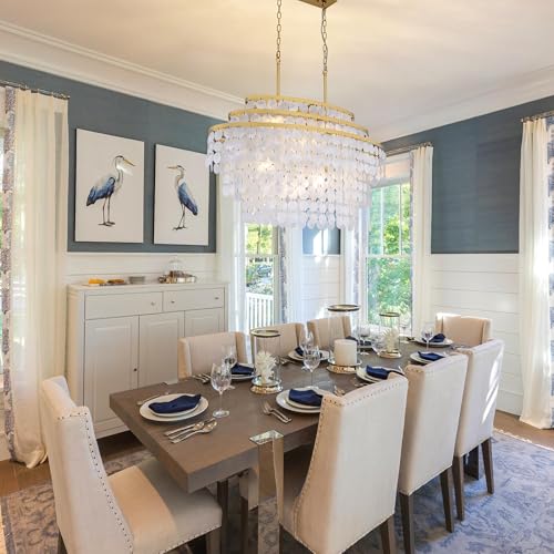 Wellmet Chandelier for Dining Room,Modern Coastal Chandelier Gold, Capiz Shell Light Fixture, Boho Pendant Lights Over Kitchen Island, Living Room Ceiling Lighting 40 Inch - Image 8