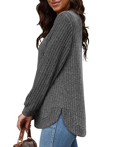 Beimuc Long Sleeve Shirts for Women Tunic Tops 2025 Fall Lightweight Crewneck Sweaters Loose Fit High Low Curved Hem3