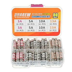 HUAREW 4 Values 80 Pcs 6.3×25 mm BS1362 3 5 10 13 A amp 240 V volt 0.248×0.984 Inch Ceramic Tube Fuses Assortment Kit