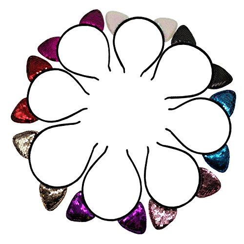 Sanrich 8 Pieces Glitter Rainbow Cat Ear Headbands Bulk For Kids Birthday Party Gift Bachelorette Party Favor Daily Outfit Decor (rainbow)