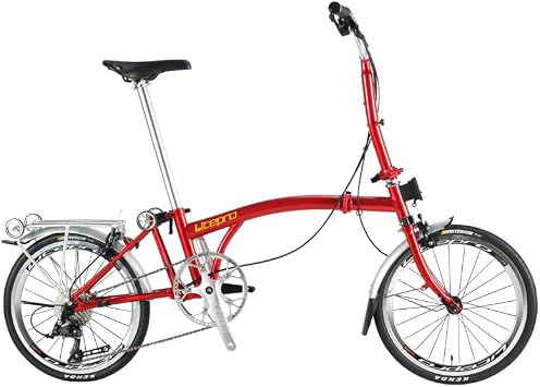 LitePro 20" External 9-Speed Folding Bicycle with Side Handle/M Handle Chrome Molybdenum Steel Bicycle Frame, 40mm High Rim, 9-Speed Shimano Shift Kit, Portable Ultra-Light Retro Bicycle