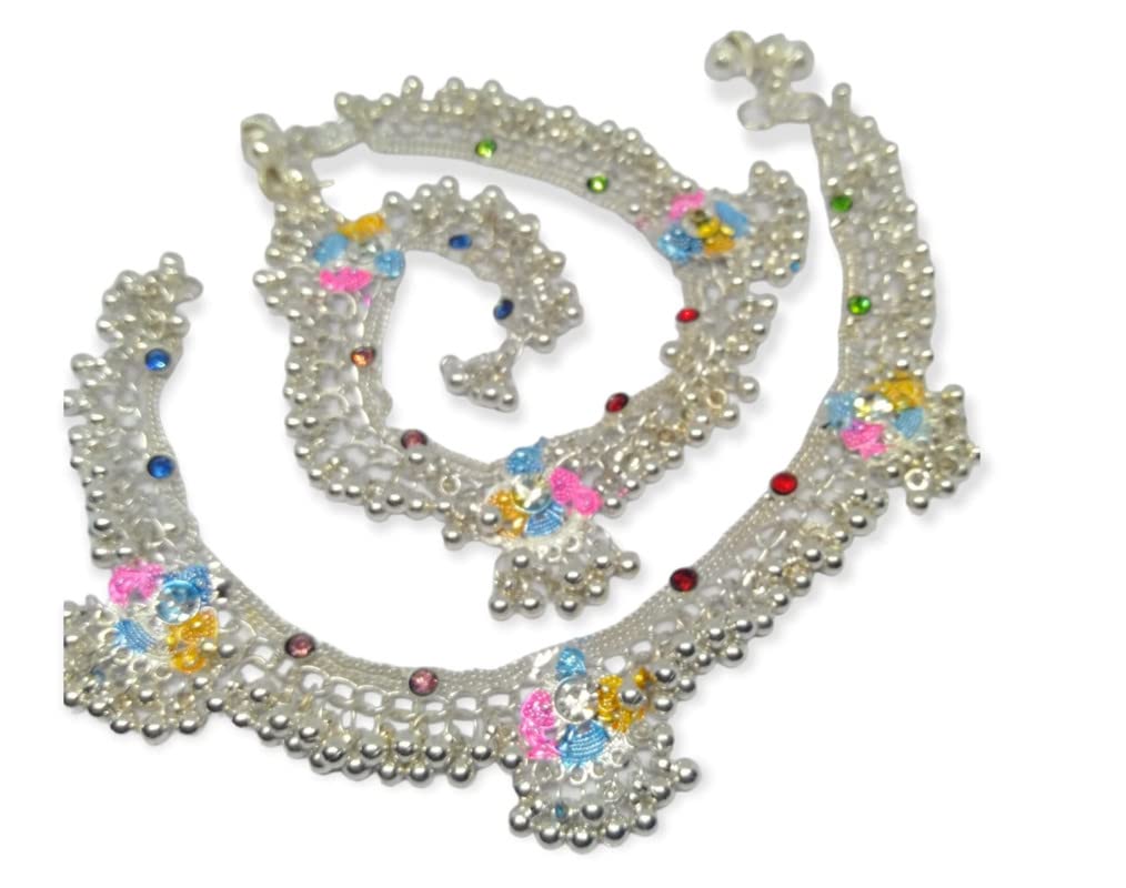 Traditional Indian Heavy Payal for Women & Girls with Jhaalar/Fancy Meena Work/Ghungroo/Metal Ladies Payal (KC-2), M, Metal, no gemstone