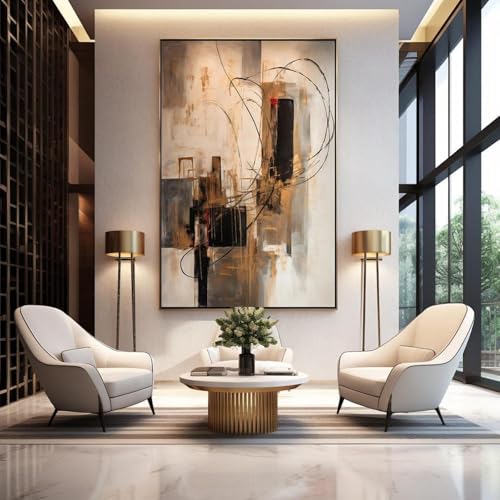 XINBAO Peinture murale abstraite contemporaine moderne, marron taupe, beige, noir et bronze, pour...