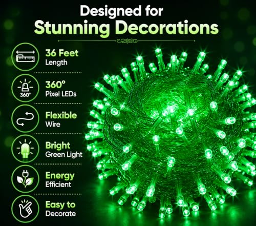 Image of Quace LED Pixel String Light 36 Feet, Green Fairy Lights with 360 Flexible Wire, Decorative LED Lights for Home, Bedroom, Balcony, Diwali, Christmas, Wedding & Party Decoration, Pack of 1