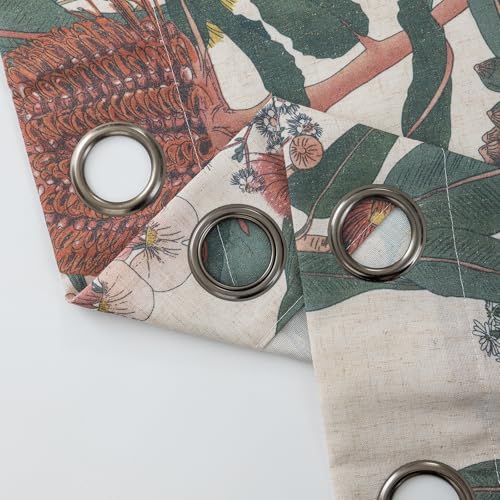 Image of ALIGOGO Boho Floral Curtains 2 Panels - Mid Century Modern Windflower Curtaisn for Bedroom, Farmhouse Bohomain Plant Grommet Light Filtering Privacy Linen Floral Drapes, 50 x 72 Inch, Coral &Green
