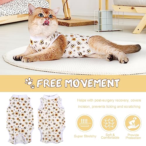 Image of Cat Surgery Recovery Suit Cats Surgical Onesie After Surgery Female Male Cat Post Spay Neuter Bodysuit Anti-Licking Wounds Cat Cone Alternative Yellow Bee /M