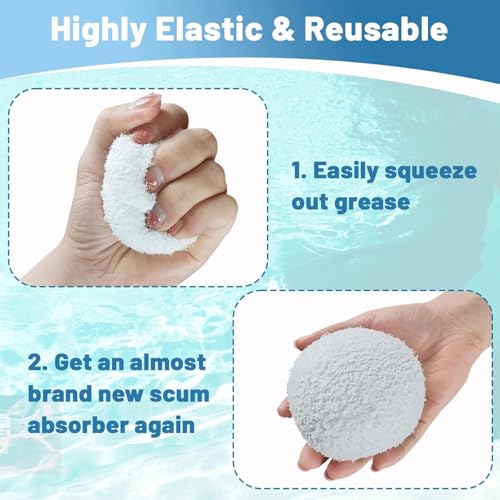 10 Stück Ölabsorbierender Schwamm Abschäumbälle für Whirlpool, 7.5cm Wiederverwendbarer Schaumabsorbierende Bälle, Ölabsorbierender Schwammball, Hot Tub Scum Absorber für Schwimmbad, Whirlpool, Spa