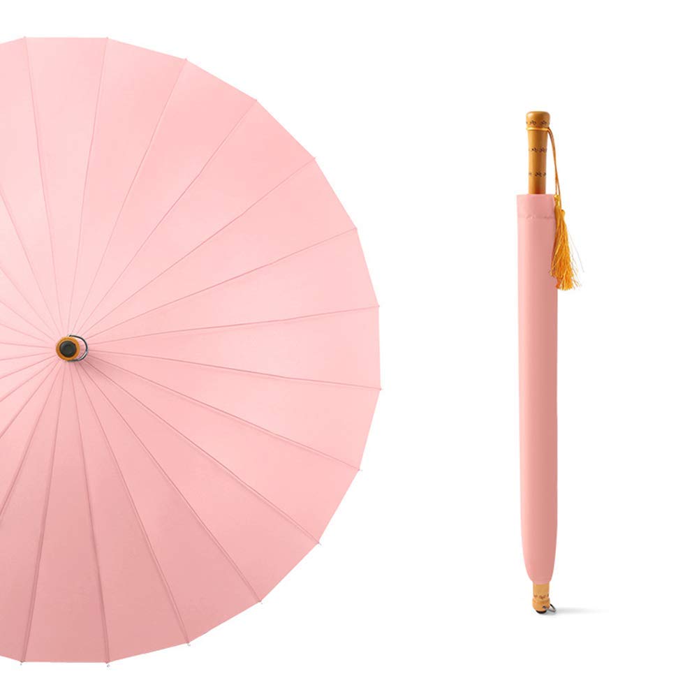 Ranranhome Men's Pink Stick Umbrellas Windproof Large Rain Umbrella, 24 Fiberglass Ribs Windproof,Retro Wooden Handle Long Straight Umbrella,Comfortable Exquisite Parasol Umbrella For And Wo,
