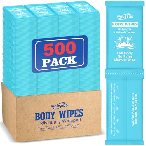 500 Pack Ultra Thick Body Wipes Individually Wrapped, Size 7.87" x 9.45"