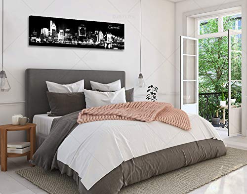 Image of DJSYLIFE- Cincinnati Skyline Wall Art,Black and White Stretched Canvas Wall Art Prints for Bedroom or Office Decoration, Ready to Hang 13.8 inchx47.3 inch | Gallery Wrapped Canvas with Durable Wood Frame, Waterproof Surface, Easy to Hang in Bedroom,Living Room or Home office