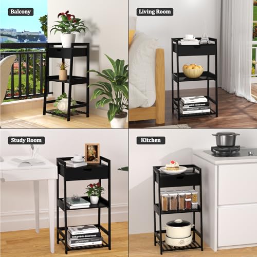 POXAKA 3 Tier Bamboo Bathroom Shelves with Drawer, Ladder Shelf for Bathroom Storage, Space-Saving Design, Stylish Display Nightstand, Stylish Storage Solution for Home, Living Room, Kitchen, Office - image 5