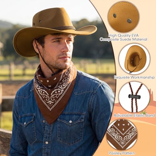 Image of Zhanmai 12 Pcs Cowboy Hat and Bandana Cowboy Cowgirl Hats Bulk Western Party Costume Halloween Accessory