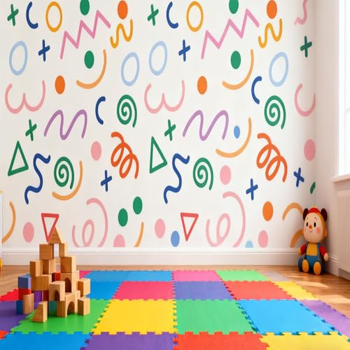 Colorful Geometric Wall Stickers & Murals (Irregular Lines/Triangles/Dots) Abstract Shapes Wall Decal for Kids Room, Classroom, playroom