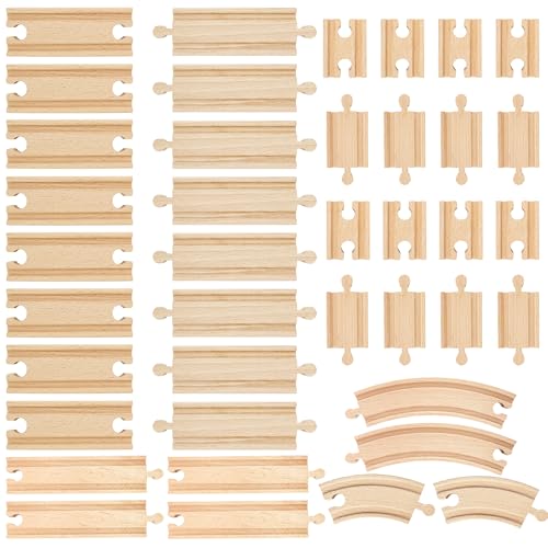 40 Pcs Wooden Male Female Train Track Adapters Straight Wood Train Track Bulk Train Track Expansion Packs Compatible with All Major Trains Railway