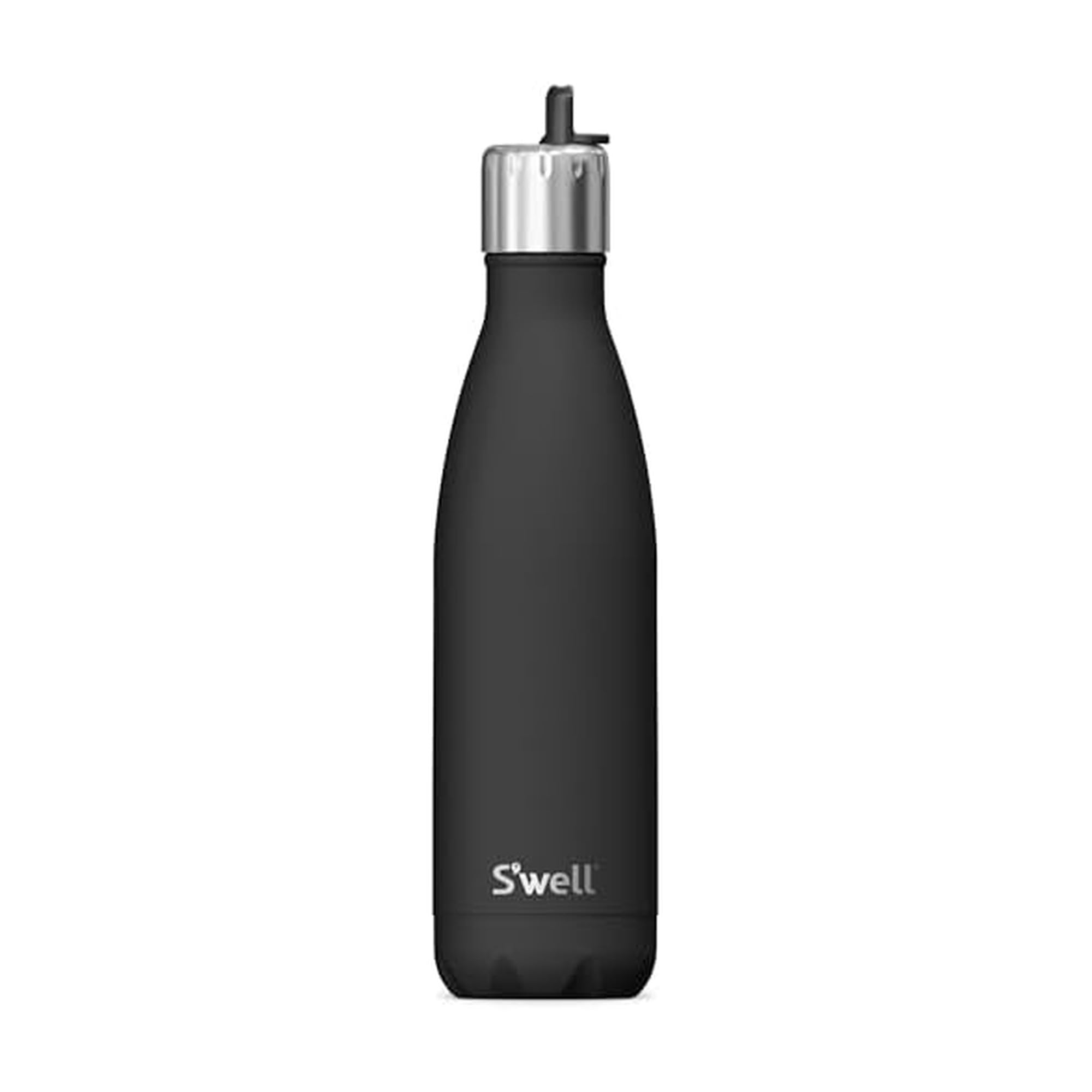 S'well Stainless Steel Water Bottle with Flip Straw Cap, 17oz, Onyx, Triple Layered Vacuum Insulated Containers Keeps Drinks Cold for 36 Hours and Hot for 10, BPA Free, Perfect for On the Go