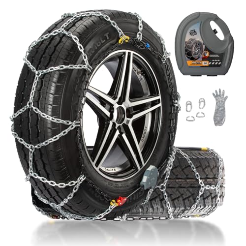 Auto Fixing Snow Chains for Car Tires, Tire Chains for Passenger Car, Pickup Trucks and SUV, Quick Fit & Easy Installation Snow Tire Chains, HPK-1553 Portable Emergency Tire Traction Chain, Set of 2