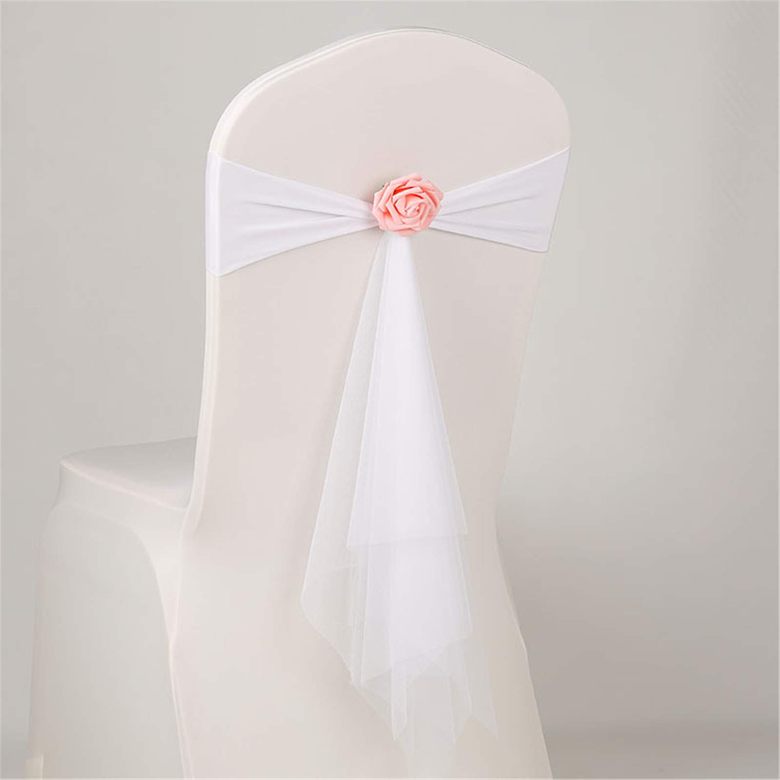 SWECOMZE Schleife Stuhlhussen Stuhl Schärpe Band Schleifenband Schleife Rose Dekorationen für Hochzeit Jahrestag Partys (Weiß,50 Stück)