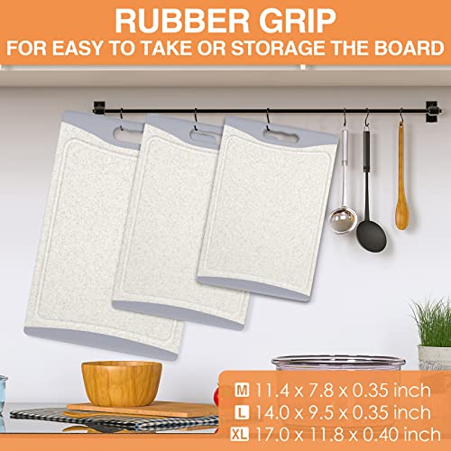 Extra Large Cutting Boards, Plastic Cutting Boards For Kitchen (Set Of 3) Cutting Board Set Dishwasher Chopping Board With Juice Grooves Easy-Grip Handles, Beige, Empune #TOP3