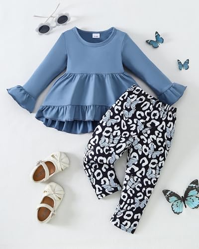 Image of Weebaby Baby Girl Clothes Infant Toddler Girl Clothing Ruffle Shirt High Low Top Floral Allover Pant Little Girls Clothes