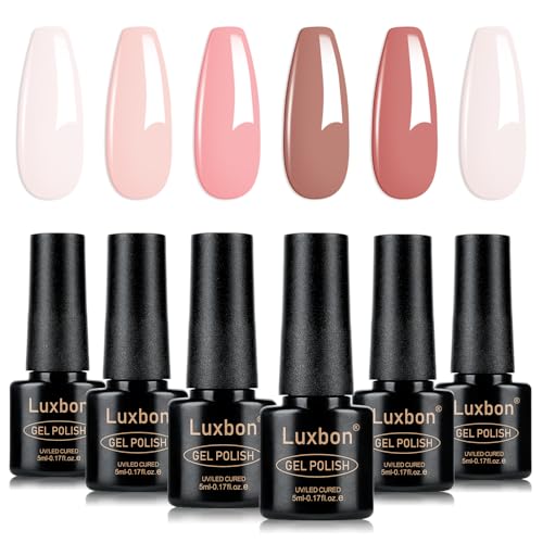 Luxbon Set de 6 piezas de Esmaltes de Uñas Semipermanentes en Gel - Set de Colores de Primavera Esmalte en Gel de Larga Duración, uv led Soak Off Nail Art Designs Kit de Manicura 001