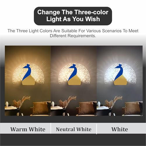 Image of Nova Peacock Wall Light for Home Decor | LED Acrylic Decorative Wall Lamp | 3 in 1 Light for Bedroom, Living Room, Kids Room, Bathroom, Perfect for Gifts | 25 Cm | Pack of 1
