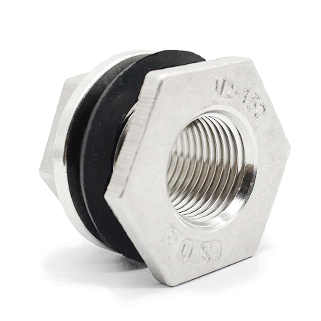 Water Tank Connector Stainless Steel, BSP Female Thread Bulkhead Water Tank Connector Stainless Steel Adapter Fitting(DN50)