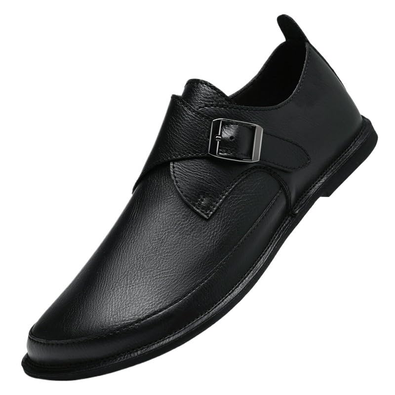 Formal Monk Shoes Dress Oxford for Men's Office Fashion Genuine Leather Casual Anti-Slip Non Slip Rubber Sole Block Heel Low Top Shoe Slip On Breathable
