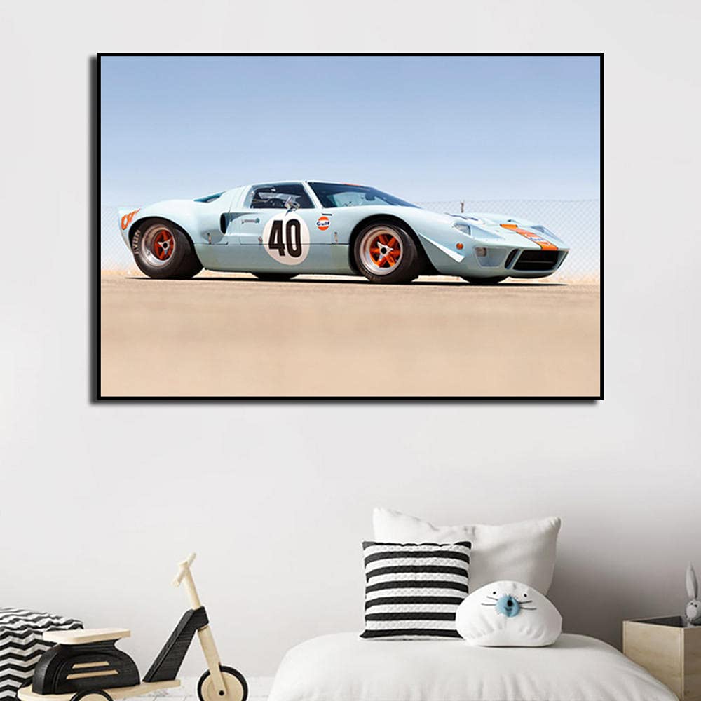 Amazon.co.jp: ガルフフォードGT40ルマンレーシングカーキャンバス絵画