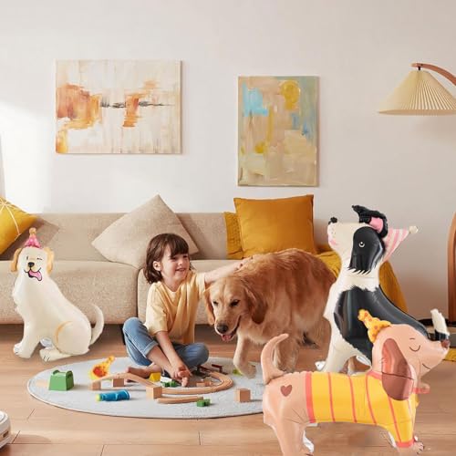 Gleemix Border Collie Luftballon, XXL Hunde Folienballon, 3D Tiere Geburtstag Deko, Hunde Deko Kindergeburtstag für Jungen, Mädchen, Hund Geburtstag, Babyparty