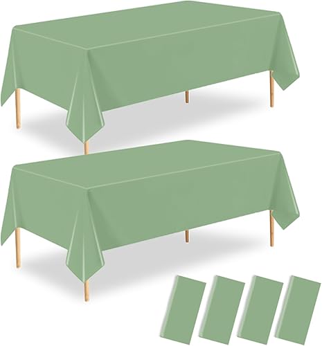 Paquete de 4 manteles de plástico verde salvia, manteles rectangulares desechables de 54 x 108 pulgadas, impermeables, para novia, boda, fiesta de