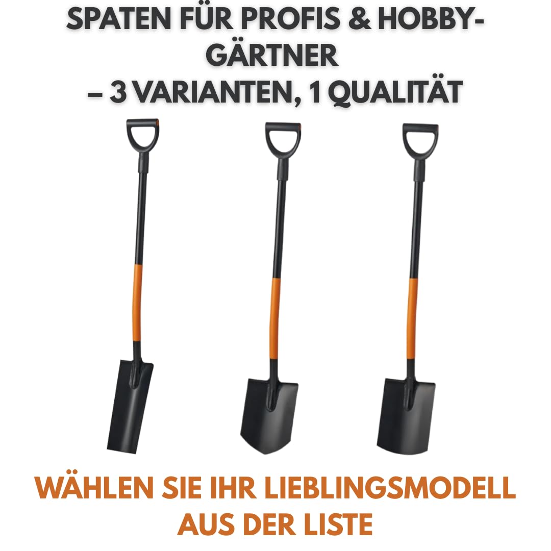 125cm Drainagespaten Spaten mit Metallstiel & Anti-Rutsch-Griff – Kanalspaten Kabelspaten– Für Garten, BAU & präzise Erdarbeiten, Hergestellt in EU
