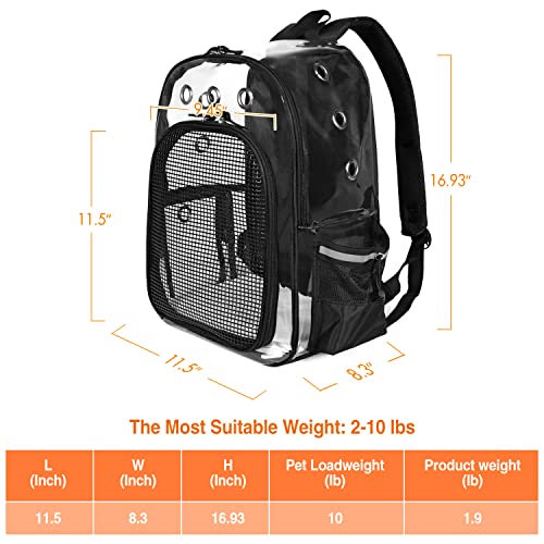 Pet Cat Dog Backpack Carrier Travel Hiking Mesh Front Dog Backpack Carrier For Cat Rabbit Small Animal Breathable Clear Lightweight Pet Backpack For Outdoor Walking (Black 2-10Lbs) #TOP1