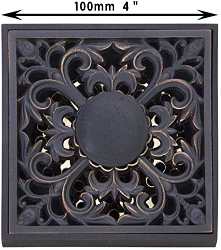 Olie Gewreven Zwart Brons Bloem Vierkante Carving Vloer Afval Roosters Badkamer Douche Afvoer Zeef 4 Inch Afvoer - Image 3