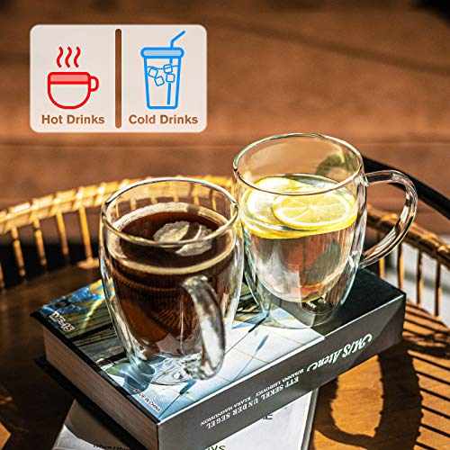 Double Walled Glass Coffee Mugs Glass Mug With Handles Double Wall Cappuccino Cups, 16oz Of Set 2 Coffee/tea Mugs, Clear Glasses Large With Handle - Thumbnail 6