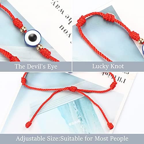LOLIAS 6 PCS Evil Eye Bracelets for Women Men Red String Bracelet Good Luck Jewelry Lucky Kabbalah Protection 7 Knots Adjustable Bracelet Couples Friendship Bracelet Gift Set